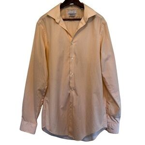 Men’s Medium White & Orange Patterned Long Sleeve Dress Shirt | Slim Fit